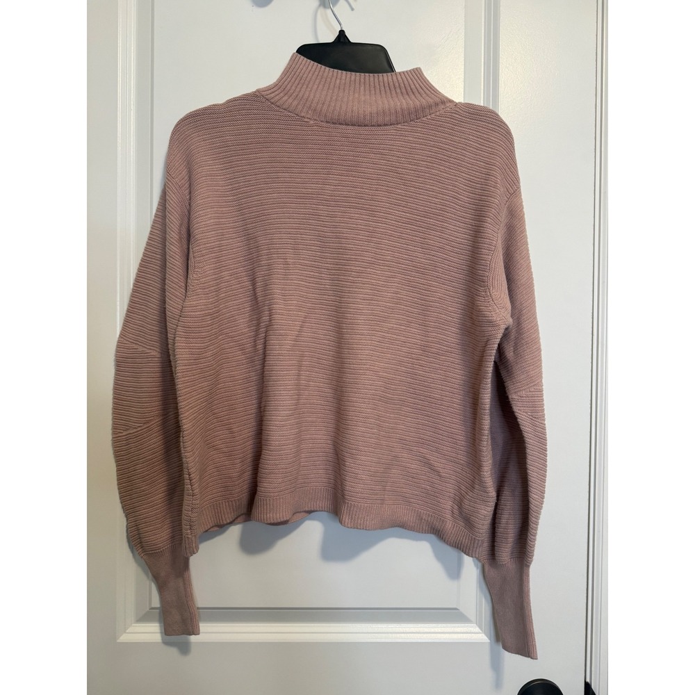 Topshop Mock Neck Cotton Blend Sweater Women Size 8 Pink Ribbed Knit Coquette
